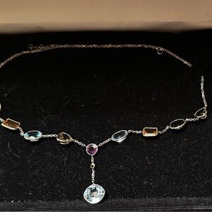 14 karat white gold Elegant Lariat Style Multi-Semi-Precious Gemstone Necklace